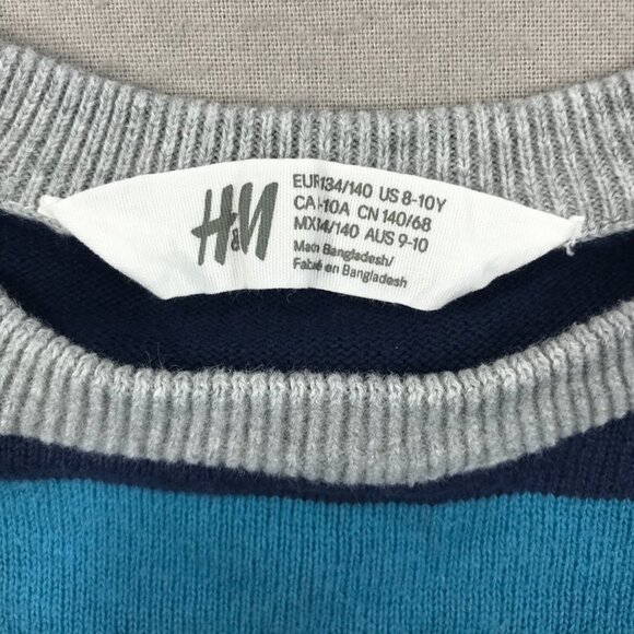 H&M Sweater Boys 8-10 Multicolor Striped Pullover Crew Neck Long Sleeve - Picture 3 of 12